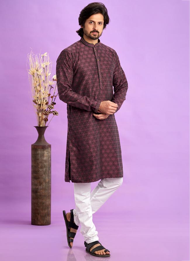 Art Silk Maroon Festival Wear Jacquard Kurta Pajama